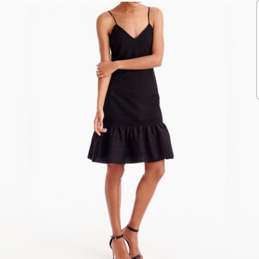 J.Crew Ruffle Hem Spaghetti Strap Dress in Eyelet